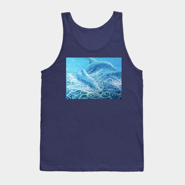 Dolphins Jumping Out Of Water Oil Painting Tank Top by SPACE ART & NATURE SHIRTS 